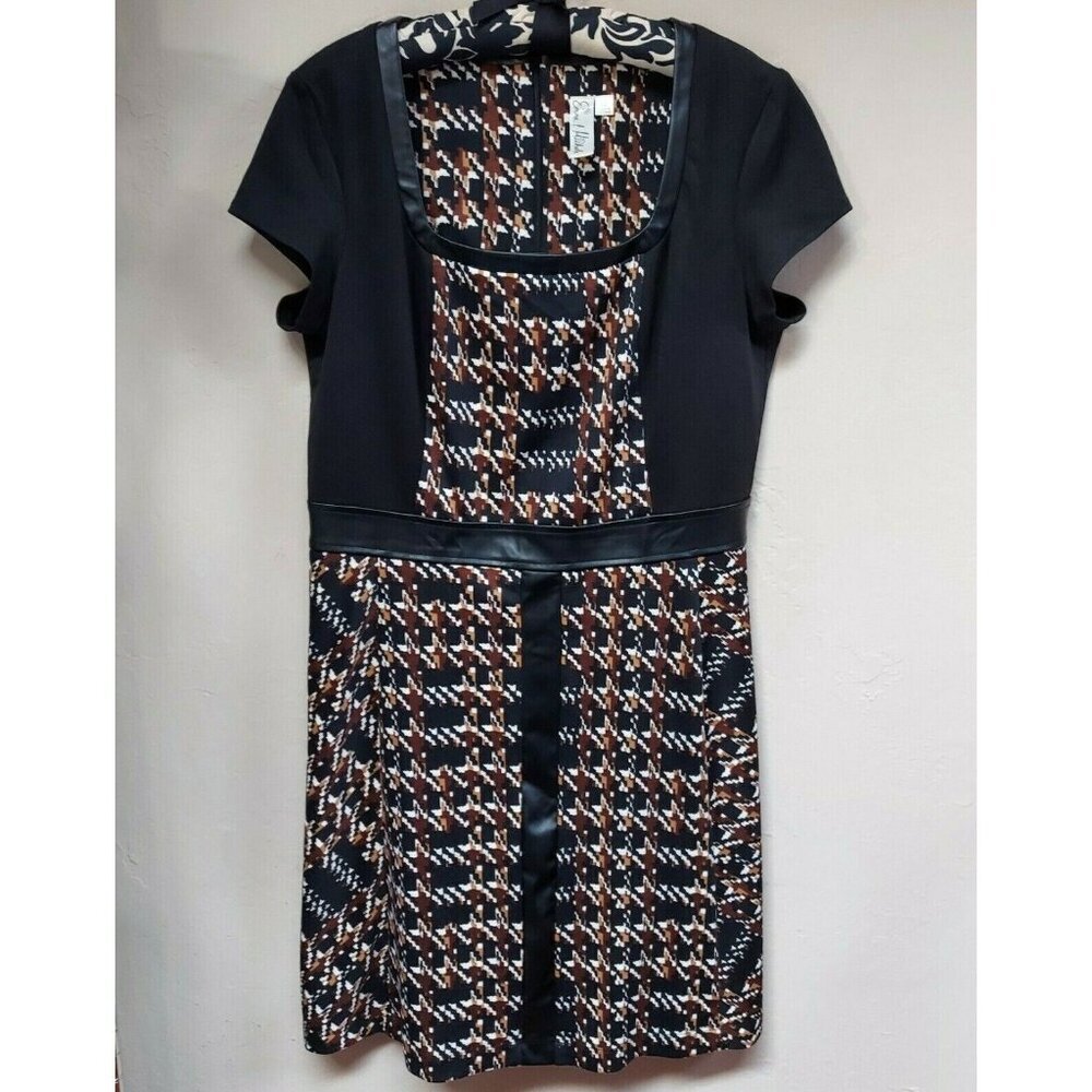 Emma & Michele Women's Black Colorblock Shift Dress Sz 16 Square Neck Cap Sleeve
